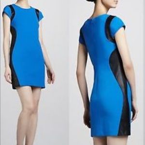 Diane Von Furstenberg blue Pele leather trim dress size 0